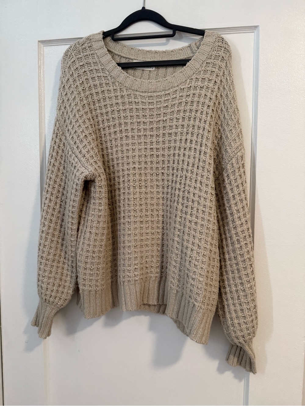 Solai the Label Oversized Cozy Waffle Crewneck Sweater - Cream